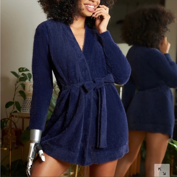 SAVAGE x Fenty (XL/1X) Fluff it Up Robe in Navy Blue - Picture 2 of 12